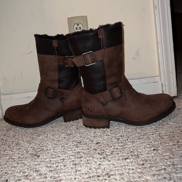 NWT UGG ”Oregon” Moto Heeled Mid Calf Leather Boots - Picture 16 of 16